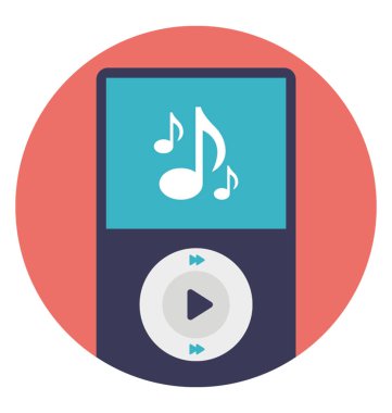 Taşınabilir kitle iletişim araçları oyuncu, düz vektör simgesi