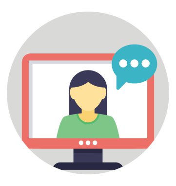 Düz tasarım simgesi, bir haber çapa ile monitör ekranında konuşma balonu