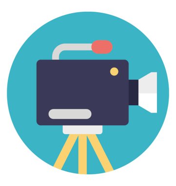 Profesyonel bir video kamera ile üçayak düz vektör simgesi