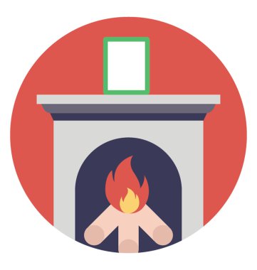 Düz tasarım simgesi ahşap günlük yanma ile iç bir şömine