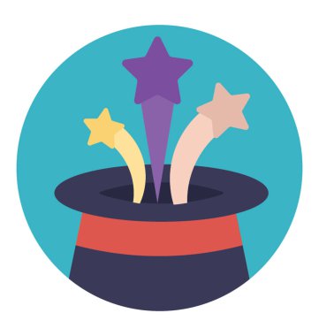 Sihirli şapka, düz vektör simge çıkan yıldız