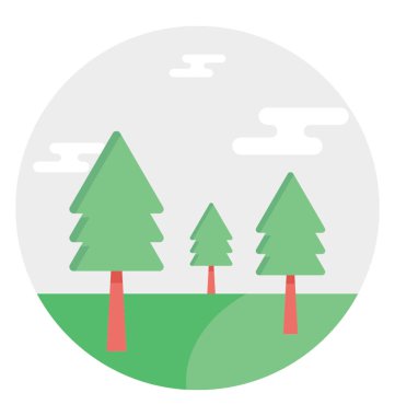 Bir grup düz tasarım simgesi çam ağaçları