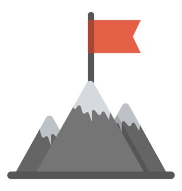 Yüksek dağlar, başarılı bir görev kavramı bir bayrağı düz bir simgesi