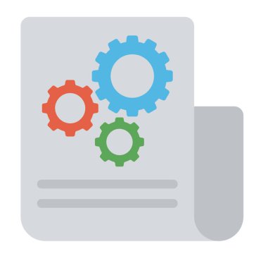 Bir kağıt üzerine stratejik plan bayraklarında üç vites ile düz simgesi