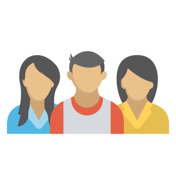 Yarım bir adam iki kadın düz simgesi ortasında ayakta görüntüsünü