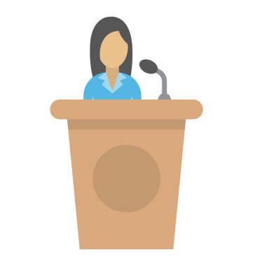 Bir kürsü düz simgesini nutuk duran bir kadın