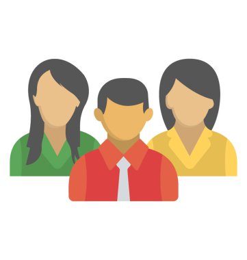 Yarım bir adam iki kadın düz simgesi ortasında ayakta görüntüsünü