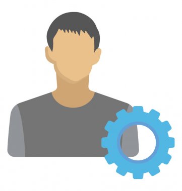 Kişi Yönetimi'nden temsil eden bir dişli ile bir adamın düz simgesi