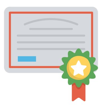 Bir sertifikanın üstüne rozeti olan düz simgesi