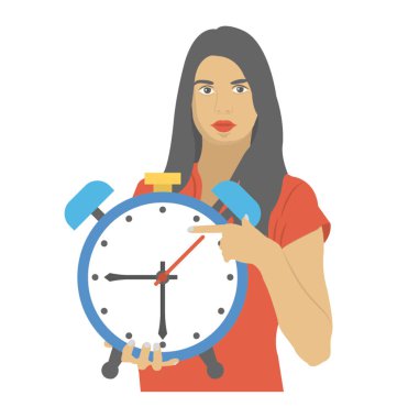 Saat düz simgesi tasarımı tutan bir kız