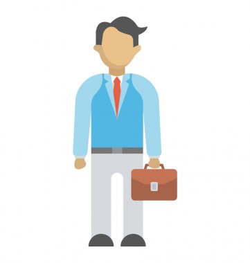 Ayakta ve bir çanta düz simgesi tutan bir adam