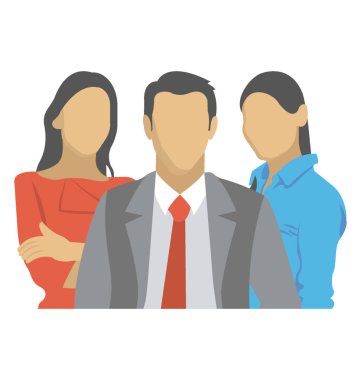 Üç kişi birlikte dururken simge düz