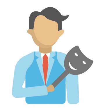 Profesyonel ikiyüzlülük bayraklarında bir maske düz simgesi tutan bir kişi