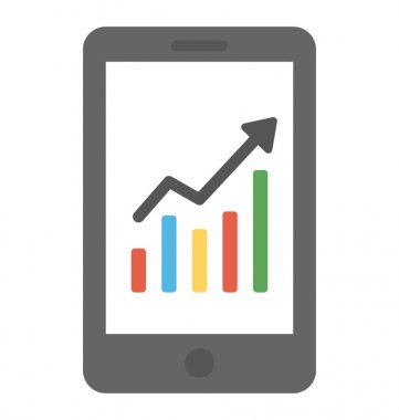 Mobil ekran üzerinde artan bir grafik düz simgesi