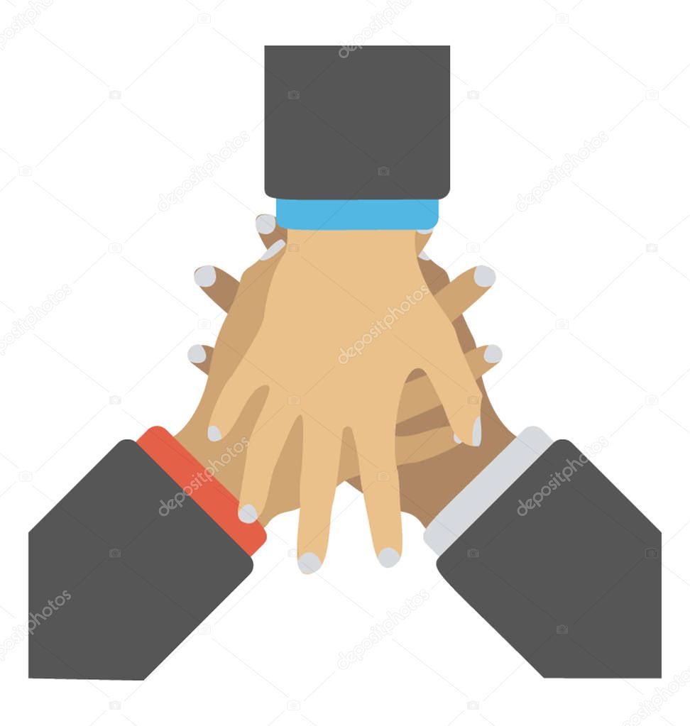 Three People Holding Hands Together Flat Icon — Stock Vector