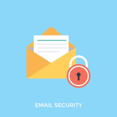 E-posta düz tasarım simgesi, bir açık posta asma kilit işareti ile güvenli