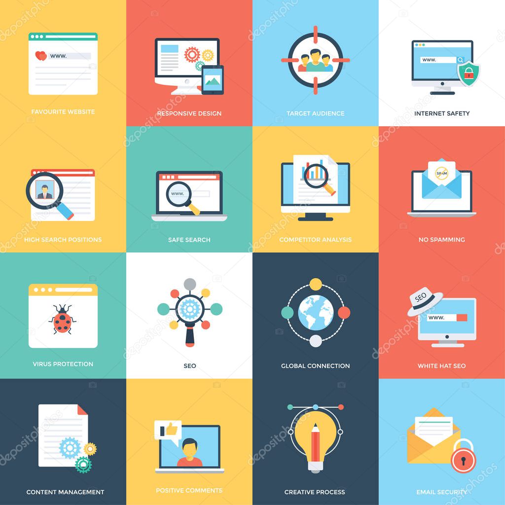 Web and Seo Flat Design Vector Icons