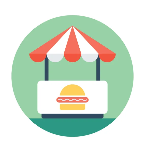 Burger Stall Flat Vector Icon — Stock Vector