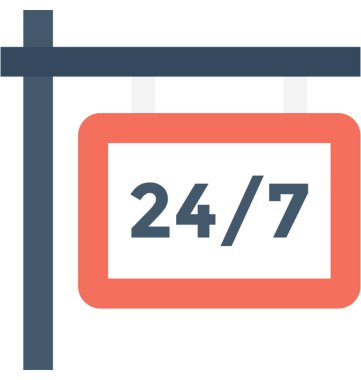 24/7 düz vektör simgesi