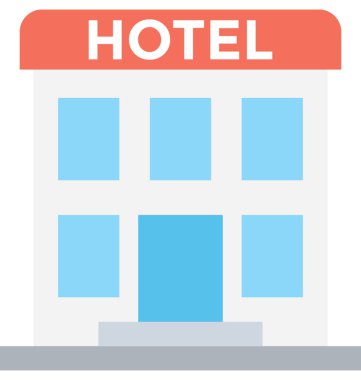 Otel binası düz vektör simgesi