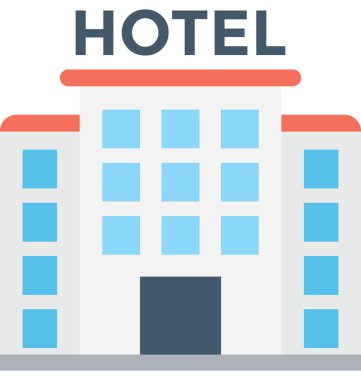 Otel binası düz vektör simgesi