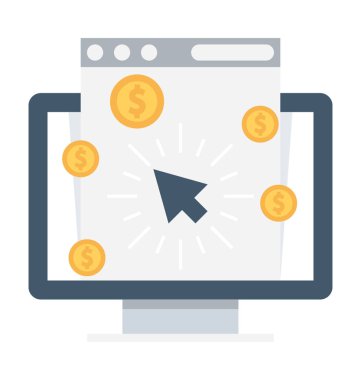 Online kazanç düz vektör simgesi