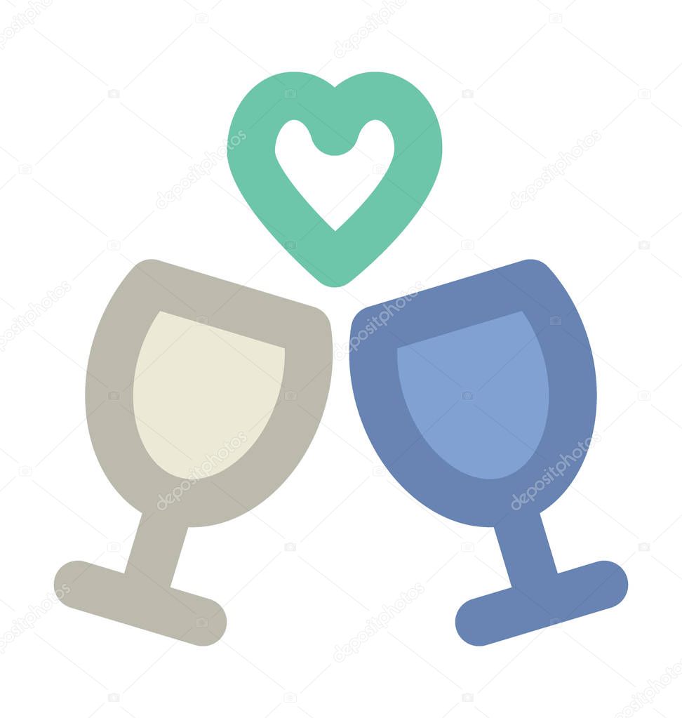Toasting Glasses Flat Vector Icon