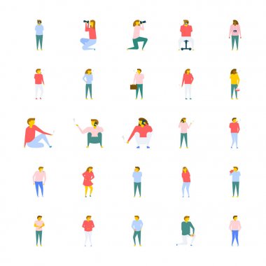 İnsanlar düz tasarım vektör simgeler koleksiyonu 