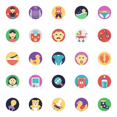 Bebek ve çocuklar düz Vector Icons Set