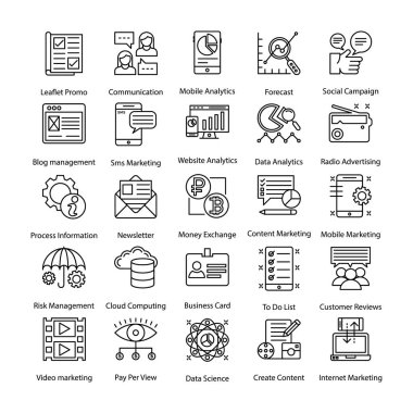 Internet ve dijital pazarlama toplama simgeler kaplı
