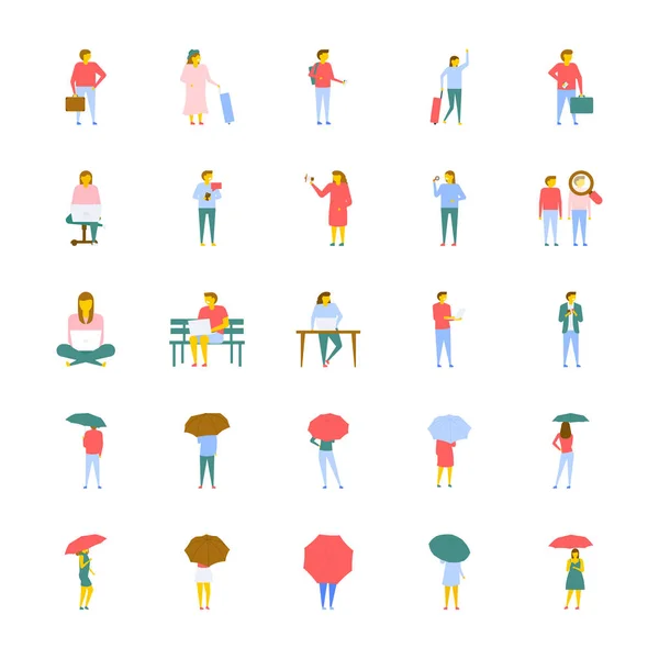 Conjunto Iconos Vectoriales Personas Diseño Plano — Archivo Imágenes Vectoriales