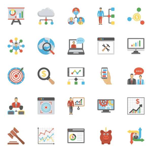 Conjunto Iconos Planos Gestión Análisis Proyectos — Vector de stock