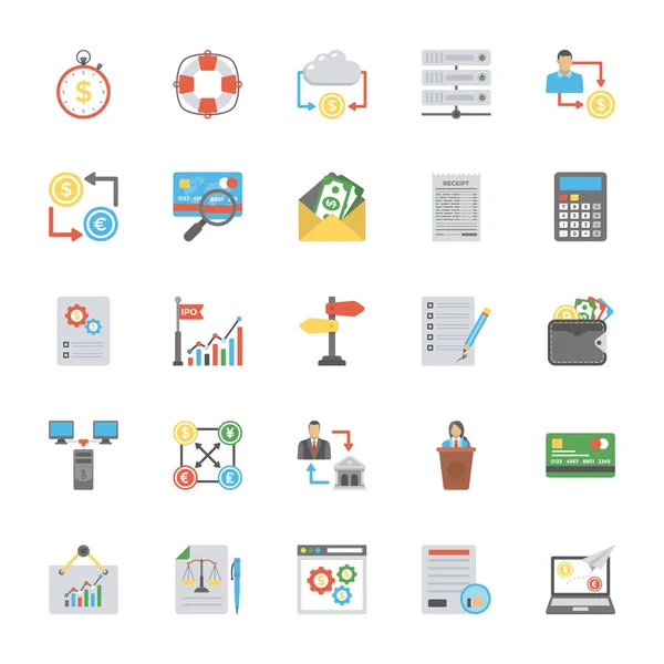 Pack Iconos Planos Finanzas Contabilidad — Vector de stock