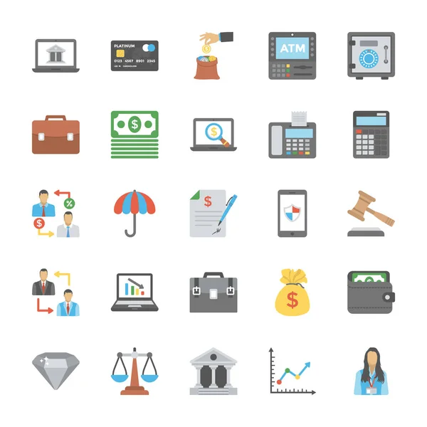 Verzameling Van Business Finance Platte Icons — Stockvector