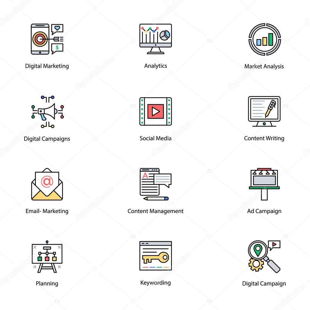 Colored Icons of Internet and Digital Marketing 