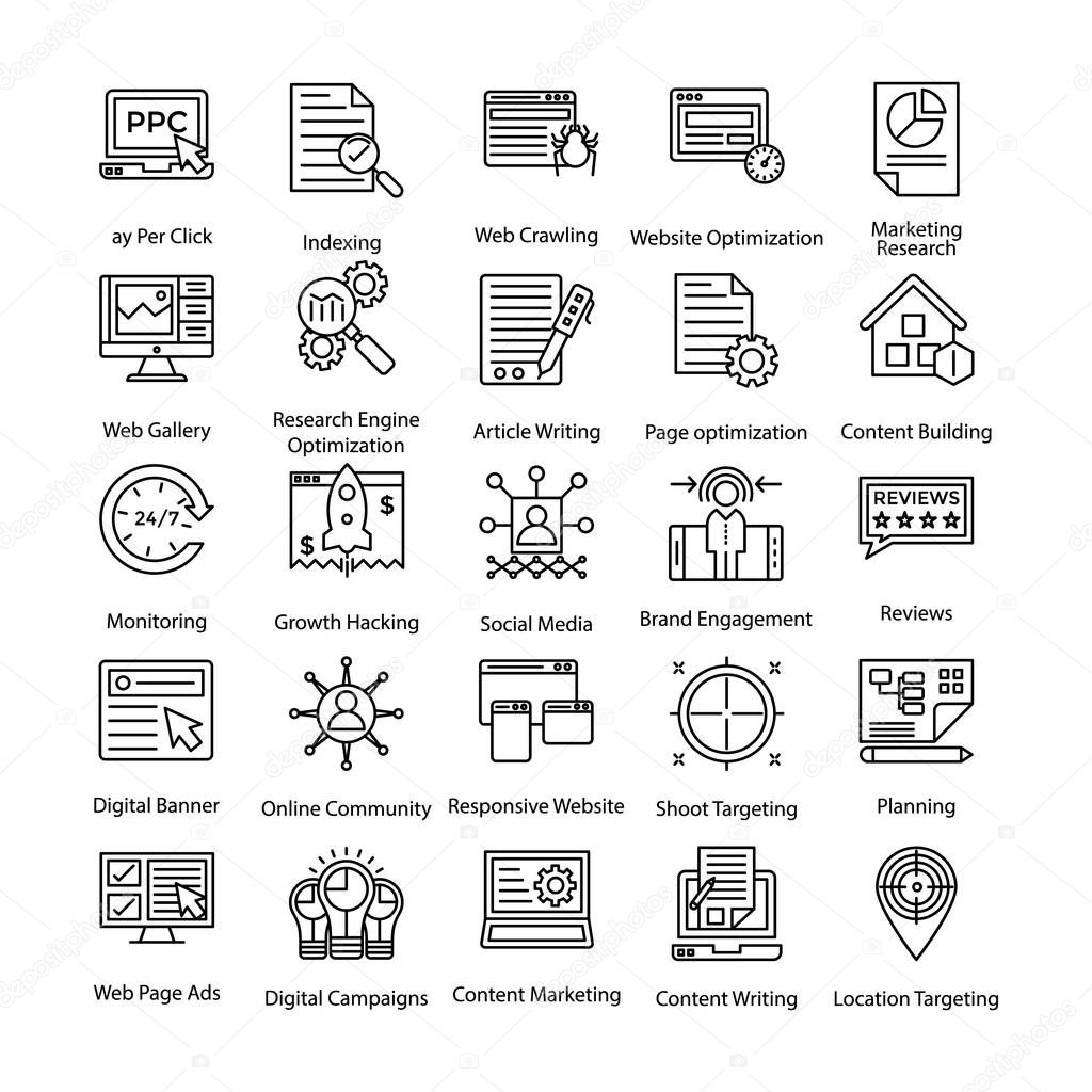 Colored Icons Set of Internet and Digital Marketing