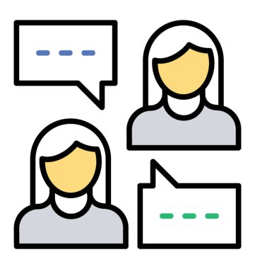 İki kız görüşme renkli simgesi, iletişim kavramı