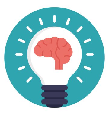 Zihin ampul düz vektör simgesi. Yaratıcı zihin kavramı 