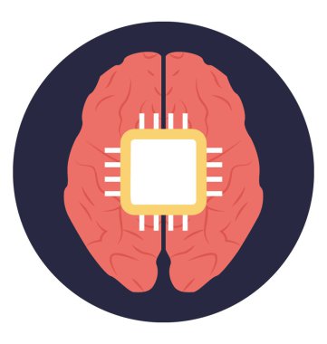 Bir işlemci çip beyin, yapay zeka düz vektör simge kavramı