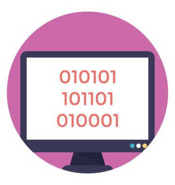 İkili kod, düz vektör simgesi tasarım sunan bir bilgisayar ekranı