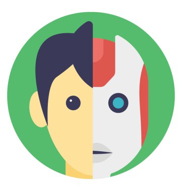 Yarım yüz ve yapay zeka, düz simgesi bayraklarında yarım teknolojik öğeleri