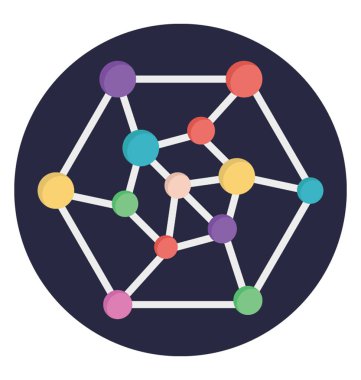 Renkli molekülleri birbirine bağlı, moleküler ağ düz simgesi