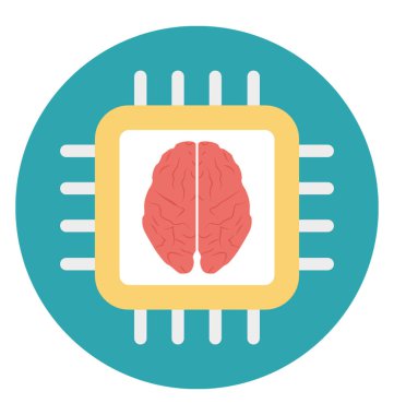 Bir işlemci çip beyin, yapay zeka düz vektör simge kavramı