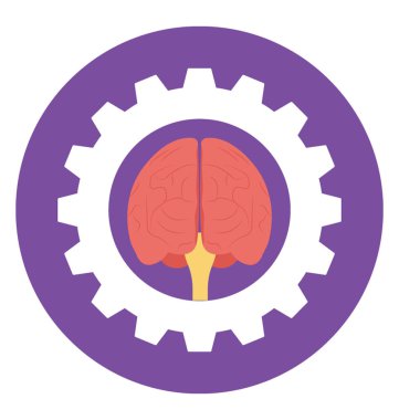 İnsan beyninin içinde karikatür, beyin teknolojisi, düz simgesi kavramı 