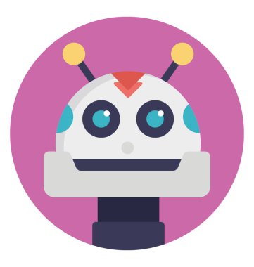 Robot yüz düz simgesi. Çizgi film robot 