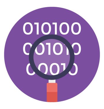 İkili kod büyüteç ile. Kod arama düz simgesi 