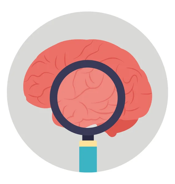 Menselijke Hersenen Met Vergrootglas Concept Van Hersenen Onderzoek Platte Pictogram — Stockvector
