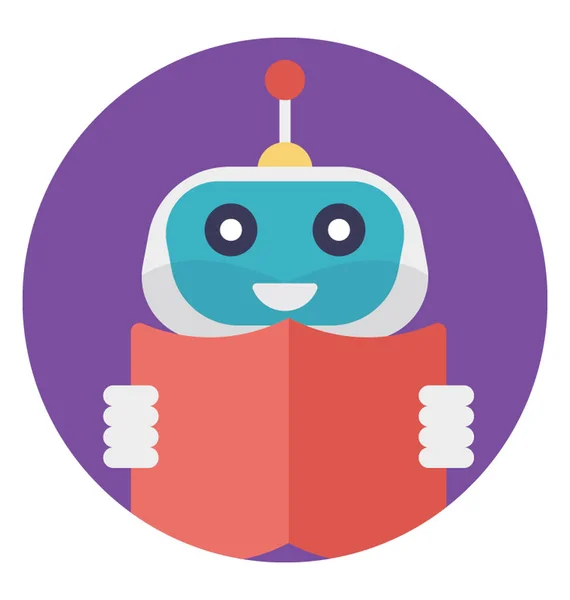 Robot Leyendo Libro Robot Educativo Icono Plano — Vector de stock