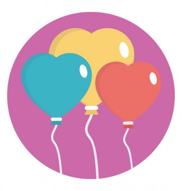 Balon dekorasyon ve kutlama temsil eden düz simgesi tasarım kalp şeklinde