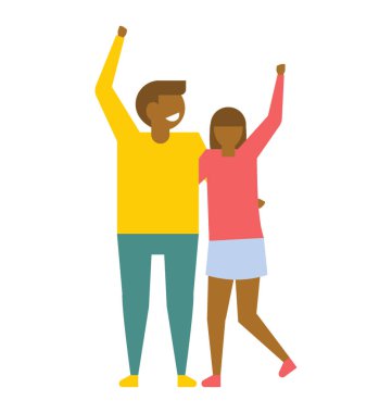 Genç çift heyecanla, düz vektör simge neşeli 